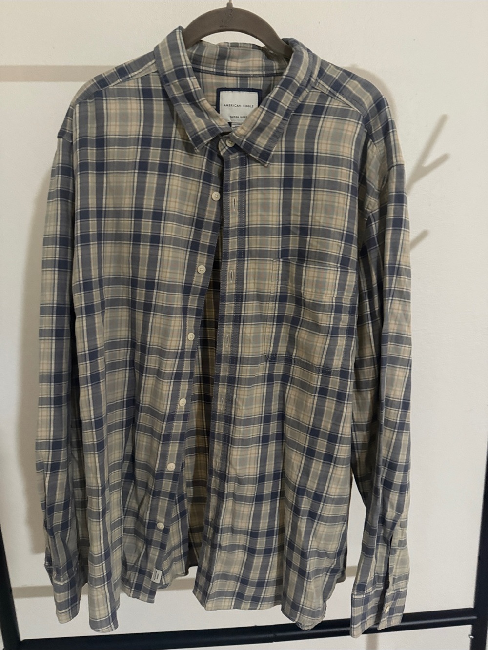 American Eagle Outfitters Plaid Button-Down in Blue and Cream